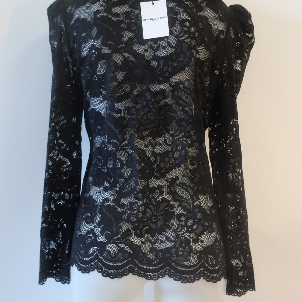 NWT Women Generation Love (Item-303) Black Corsa Lace Puff Sleeve Blouse Top L - Picture 14 of 14